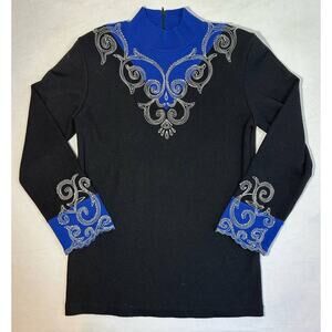 Vintage Ann Wi Black & Blue Embroidered Sweater Size Medium